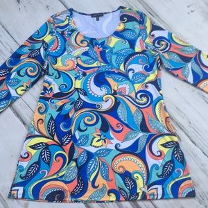 Slinky Brand Tunic Top Shirt Blue Yellow Large